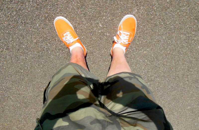 shorts and orange Vans