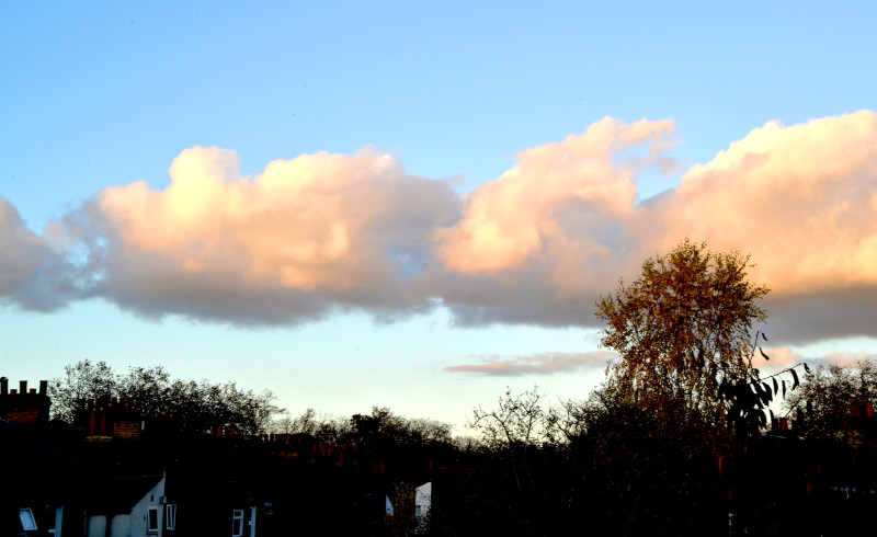 blue sky
                                      and orange/pink cloud
