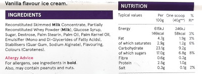 ingredients and
                                        nutritional values