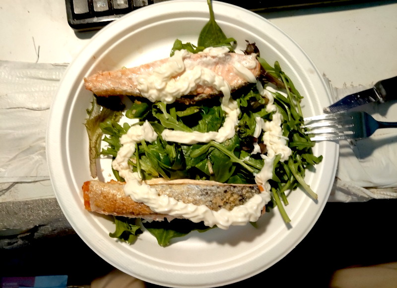 salmon and green leaves