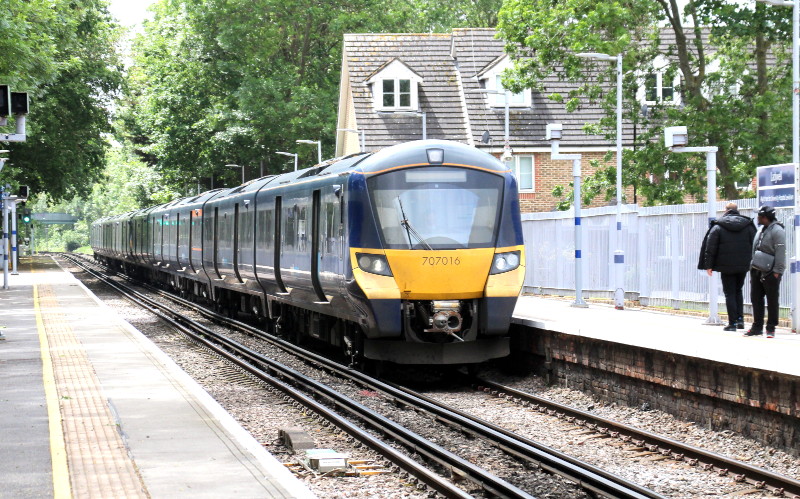 Class 707, "City
                                          Beam" train arriving in
                                          Ladywell Station
