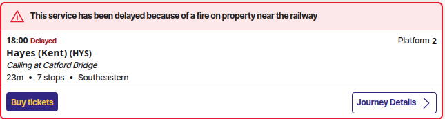 Delays on the railway
                                        because of fire